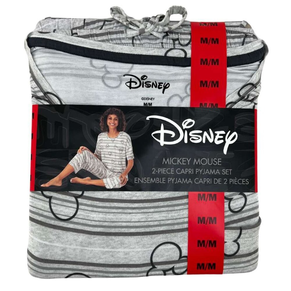 Disney Women's Grey Micky Mouse Capri Pyjama Set: 2 Pieces / Size Medium